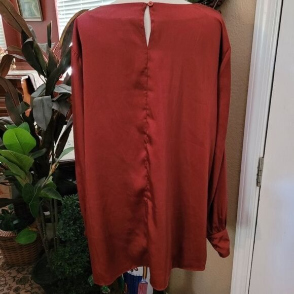 Lane Bryant Blouse Top Work Satin Career Professional Burnt Brick Red Sz 16 1X - Picture 5 of 8